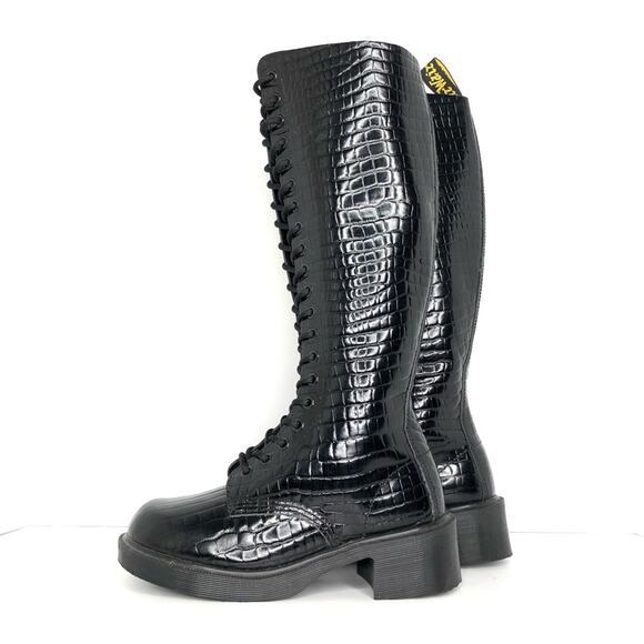 NEW Vintage Dr Martens Croc Patent Leather Knee High Square Toe Heeled Boots 7 - Picture 3 of 14